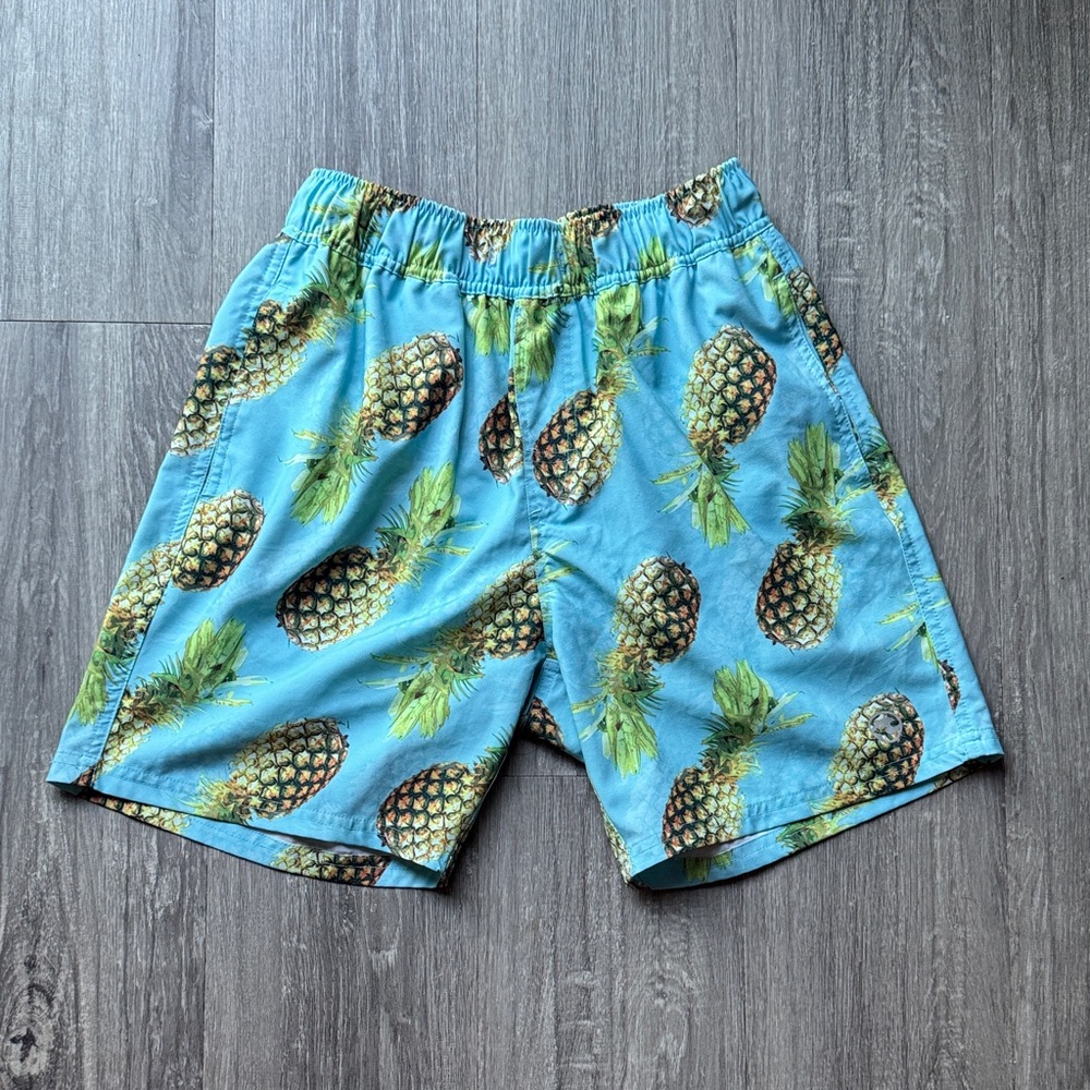 Ocean Current Blue Pineapple Print Men's Swim Shorts
